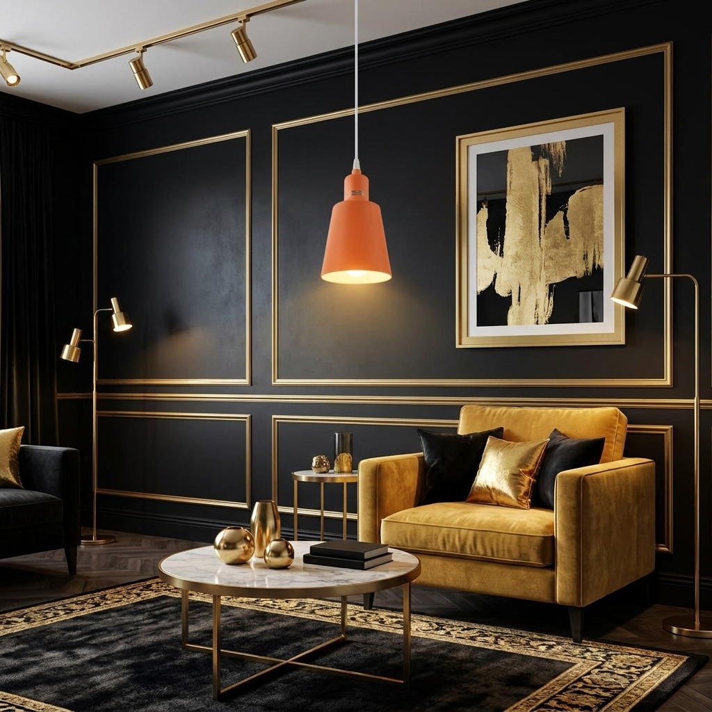 Single Small Lamp Shade Hanging Light styled lifestyle image - Orange