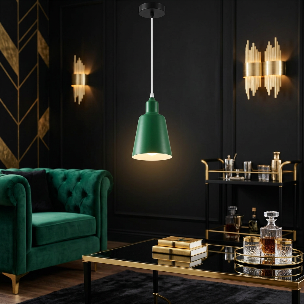 Single Small Lamp Shade Hanging Light styled lifestyle image - Green