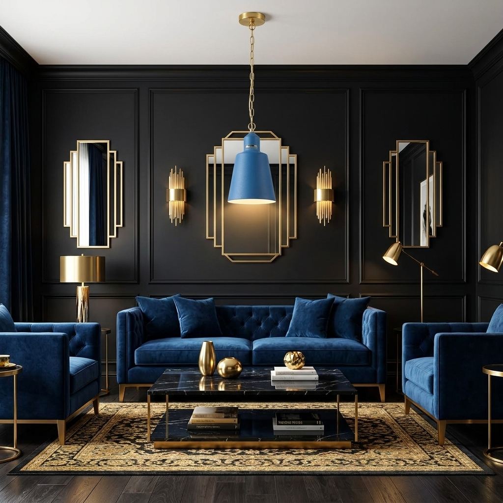 Single Small Lamp Shade Hanging Light styled lifestyle image - Blue