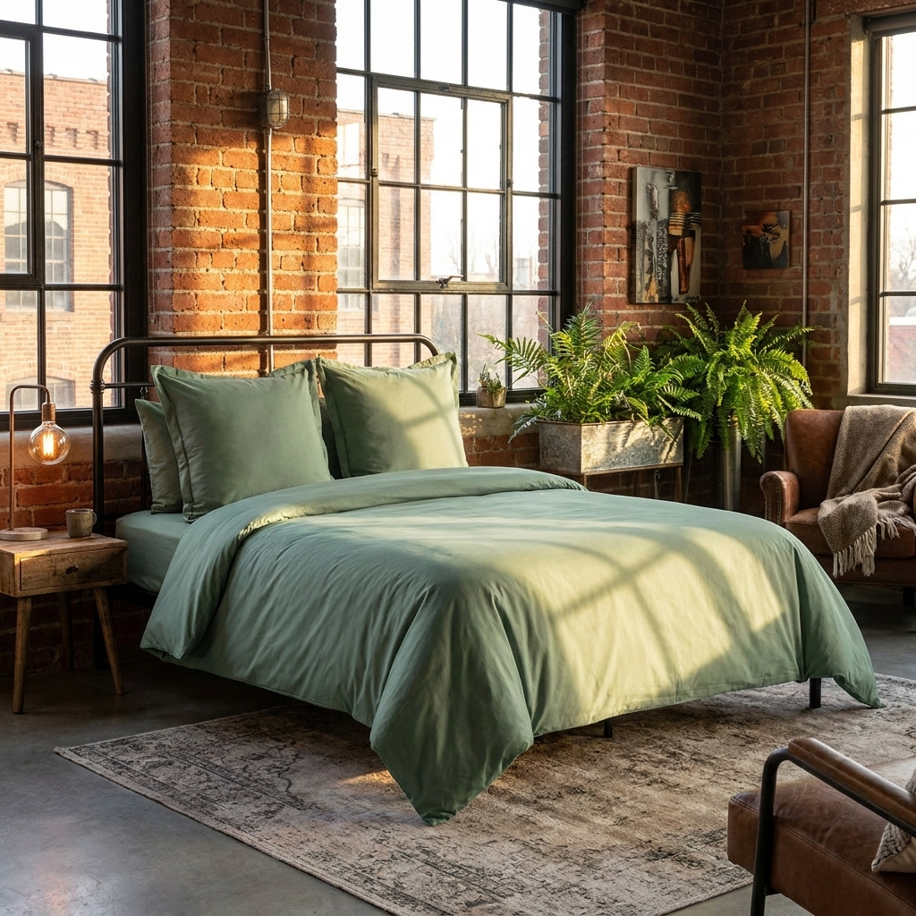 Parure de lit percale Vert Jade styled lifestyle image