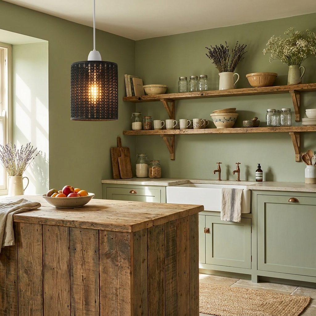 Modern Industrial Drum Metal Wire Cage Easy Fit Pendant Lampshade styled lifestyle image - Rustic Red