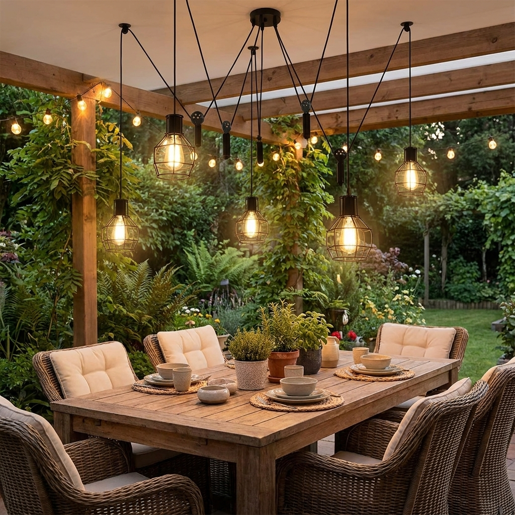 5 light pendant ceiling light Flex Cable Chandelier styled lifestyle image