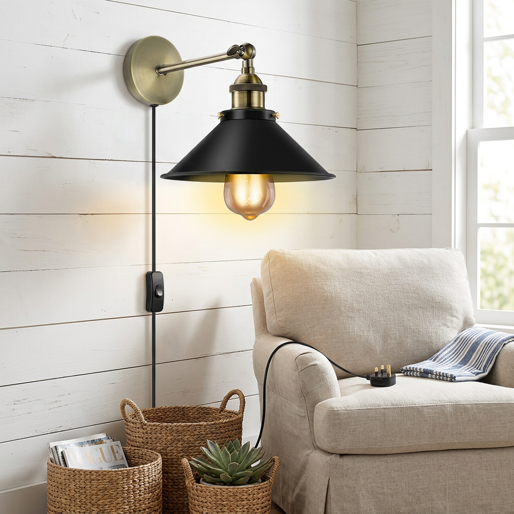 Vintage Plug-In Wall Light Black Sconce E27 Lamp styled lifestyle image