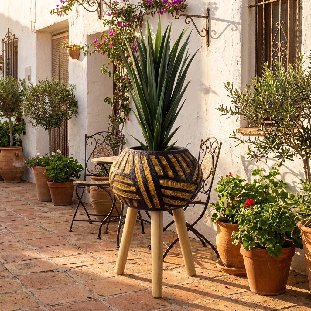 Large Composite Oval Planter with Stand styled lifestyle image