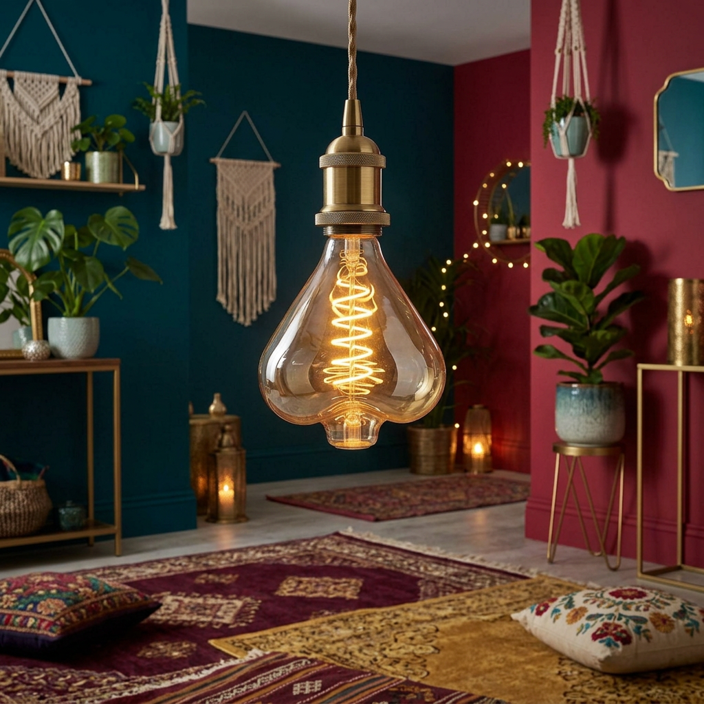 Vintage Heart LED Filament Bulb E27 Warm Amber Glow styled lifestyle image