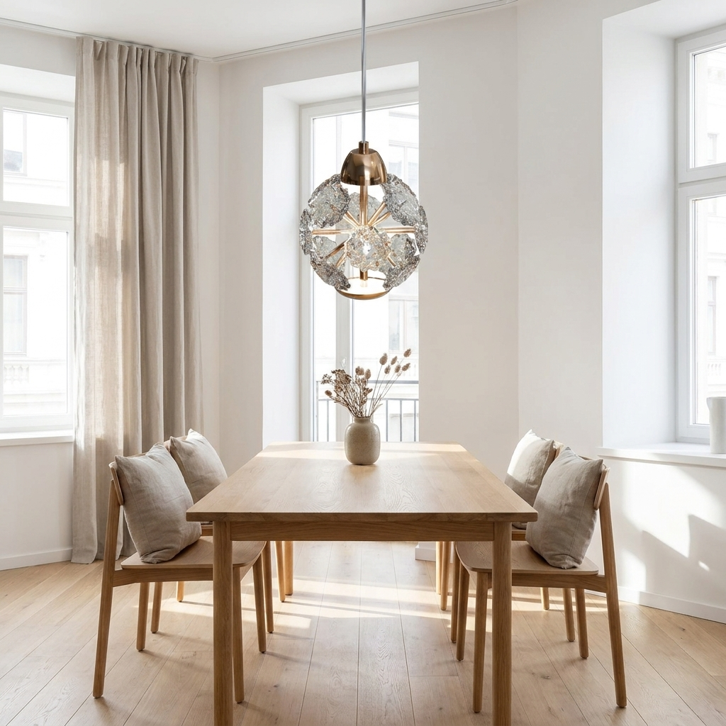Modern Pendant 1 Light Round Crystal Glass Lamp Fixture styled lifestyle image