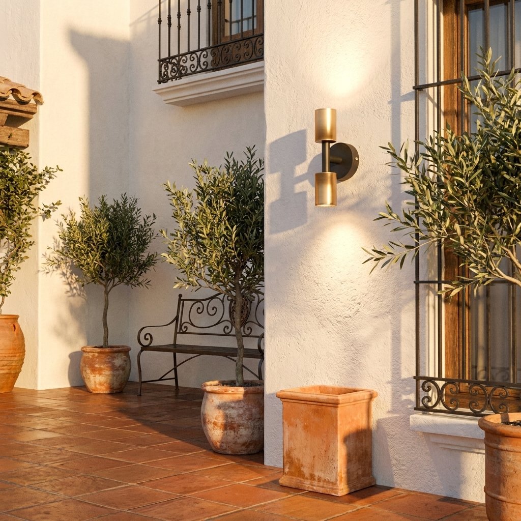 Double Head Up and Down Wall Light GU10 Spotlight styled lifestyle image - Copper