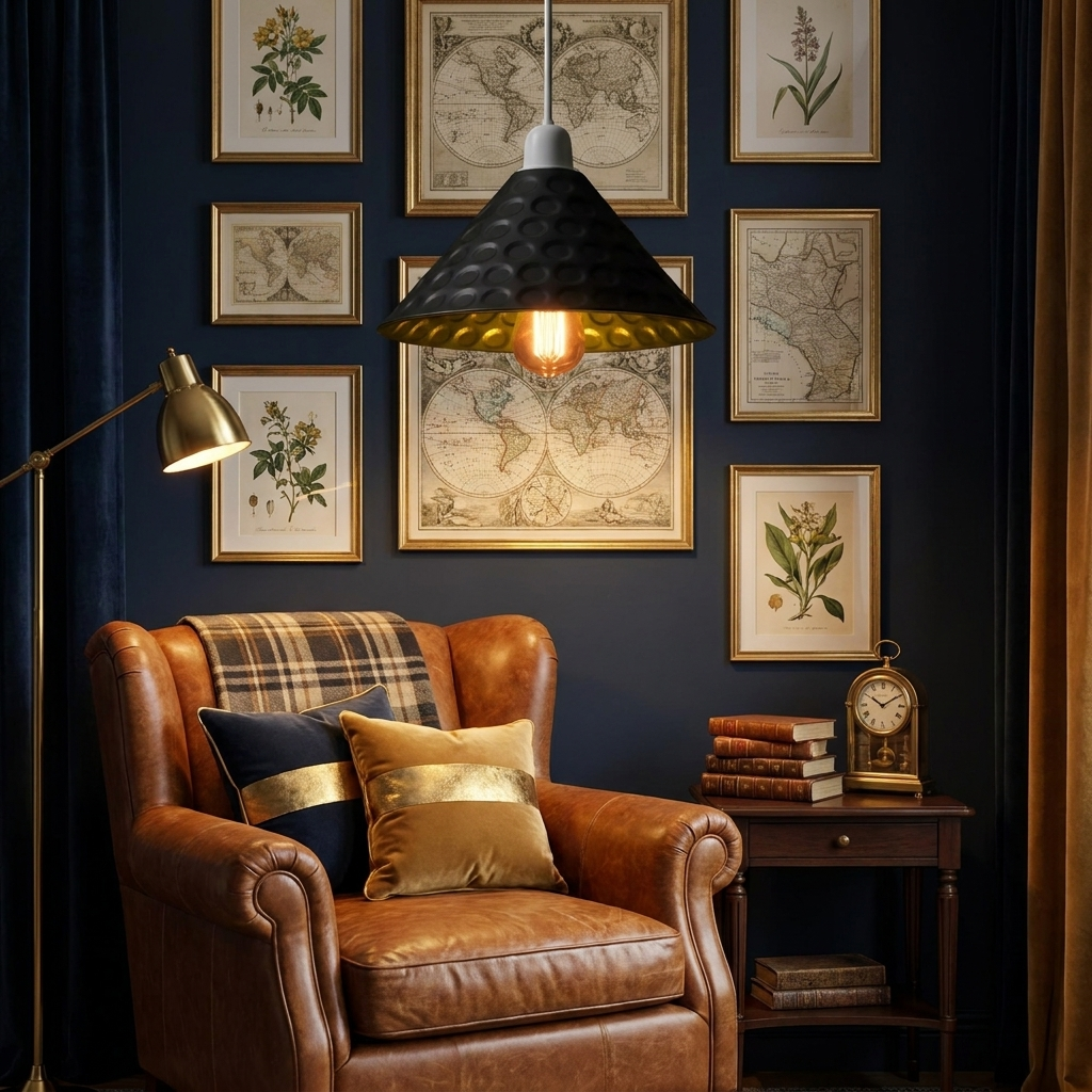 Hammered Black & Gold Cone Light Shade styled lifestyle image