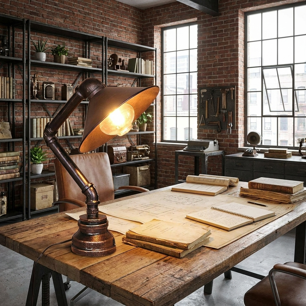 Vintage Industrial Desk Lamp Steel Pipe styled lifestyle image