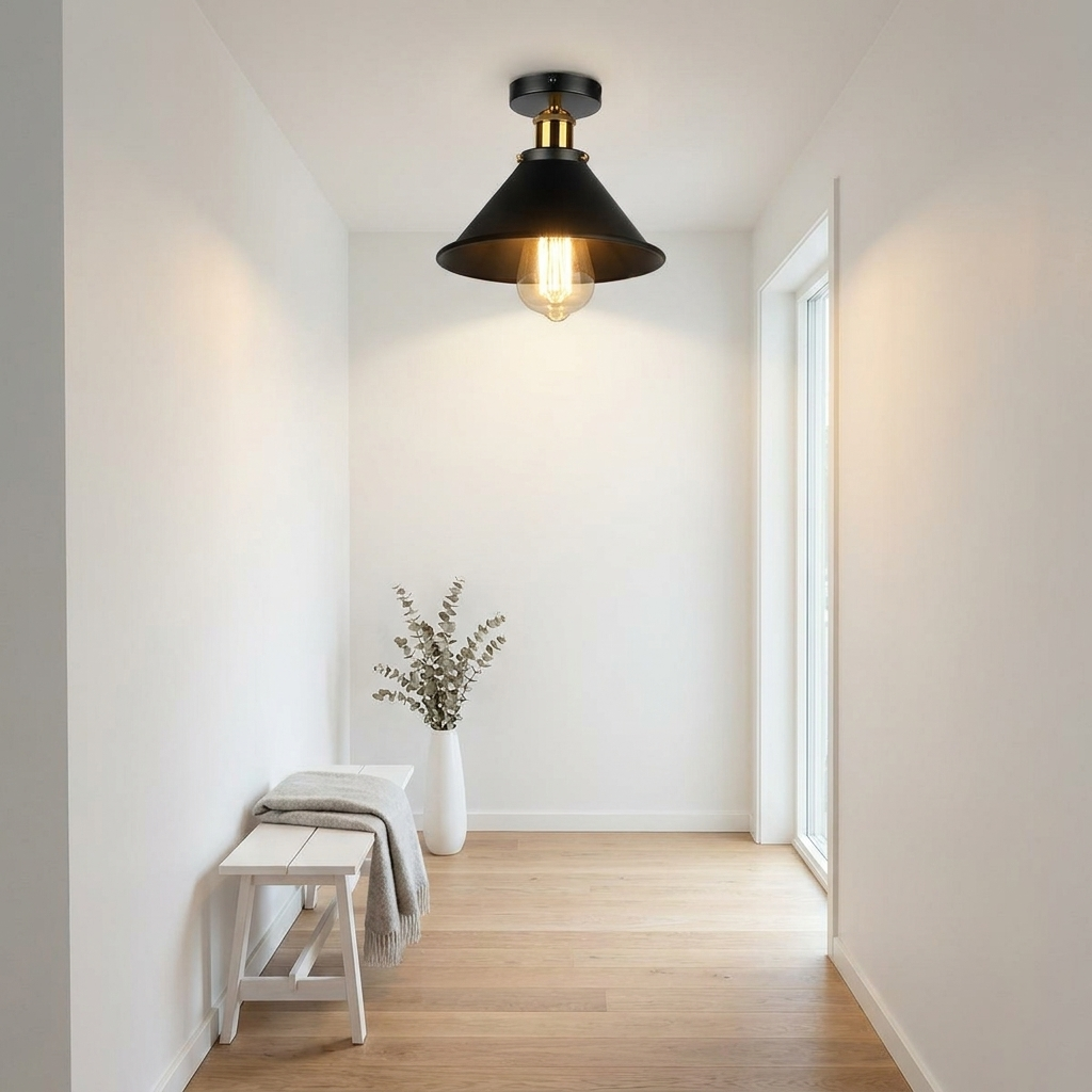 Vintage Industrial Semi-Flush Ceiling Light Conical Metal Fitting styled lifestyle image