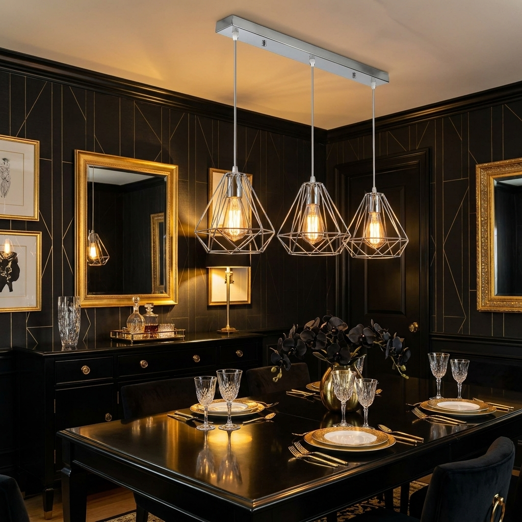 3-Head Diamond Cage Pendant Light | Chrome Metal E27~ 4179 styled lifestyle image