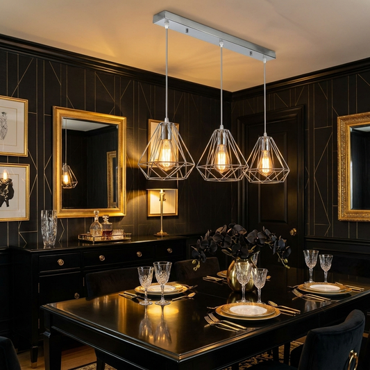 3-Head Diamond Cage Pendant Light | Chrome Metal E27~ 4179 styled lifestyle image