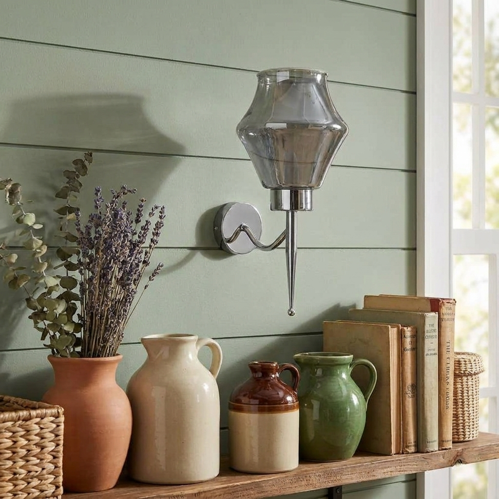 Smoky Gray Glass Wall Lamp Chrome Plating Wall Light~5054 styled lifestyle image