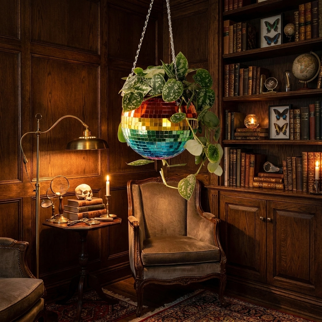 Disco Ball Hanging Planter Rainbow styled lifestyle image