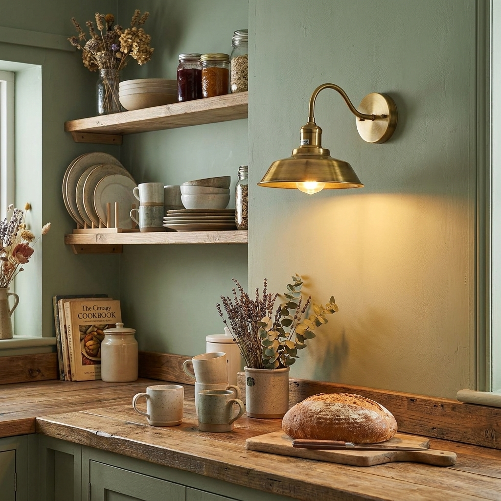 Industrial Wall Lights E27 Gooseneck Metal E27 ~1740 styled lifestyle image - Yellow Brass