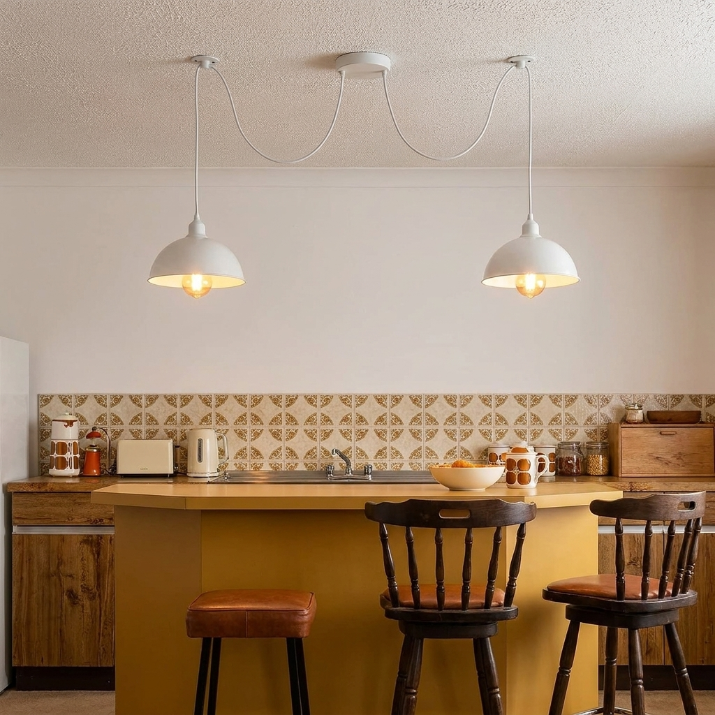 White Spider Industrial Twin Head Pendant Light E27 Adjustable~5127 styled lifestyle image