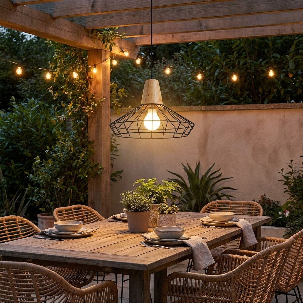 Pendant Lighting With Black Wire Cage~4996 styled lifestyle image - 1 Pack