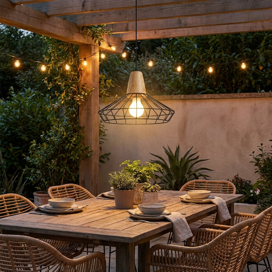 Pendant Lighting With Black Wire Cage~4996 styled lifestyle image - 1 Pack