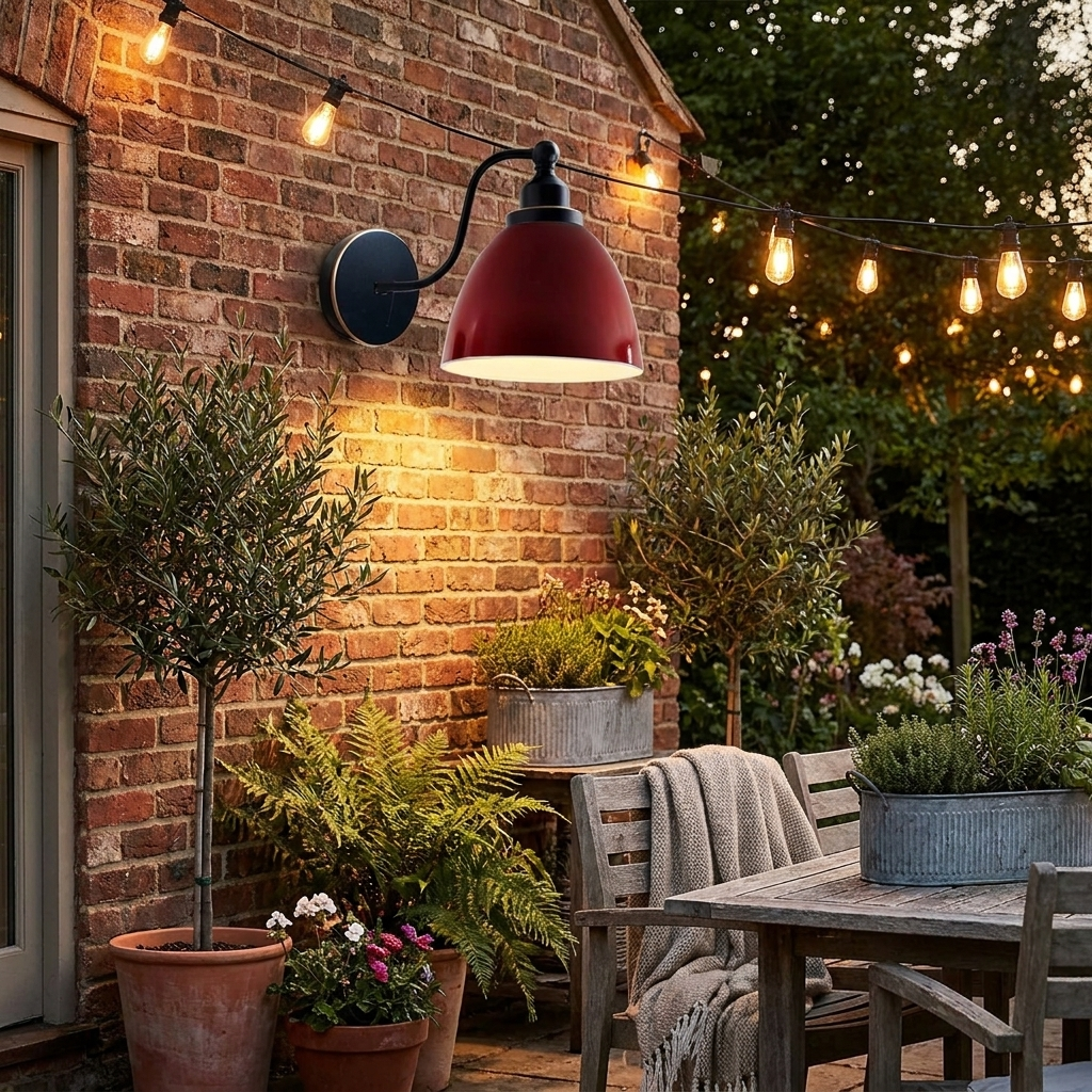 Swan Neck Wall Light Metal Shade Vintage Industrial E27 Fitting ~3918 styled lifestyle image - Pink