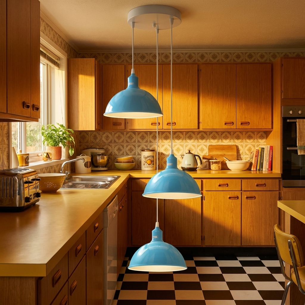 E27 Round 3 Retro Outlet 21cm Dome Pendant Ceiling Shade Light~4297 styled lifestyle image - Blue