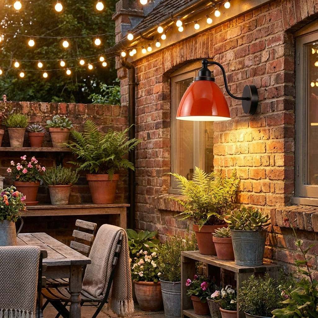 Swan Neck Wall Light Metal Shade Vintage Industrial E27 Fitting ~3918 styled lifestyle image - Red