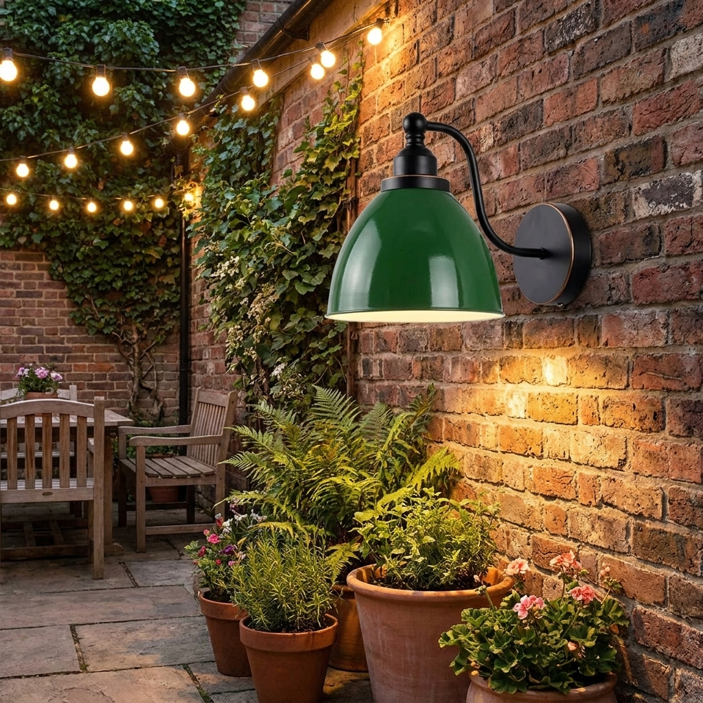 Swan Neck Wall Light Metal Shade Vintage Industrial E27 Fitting ~3918 styled lifestyle image - Green