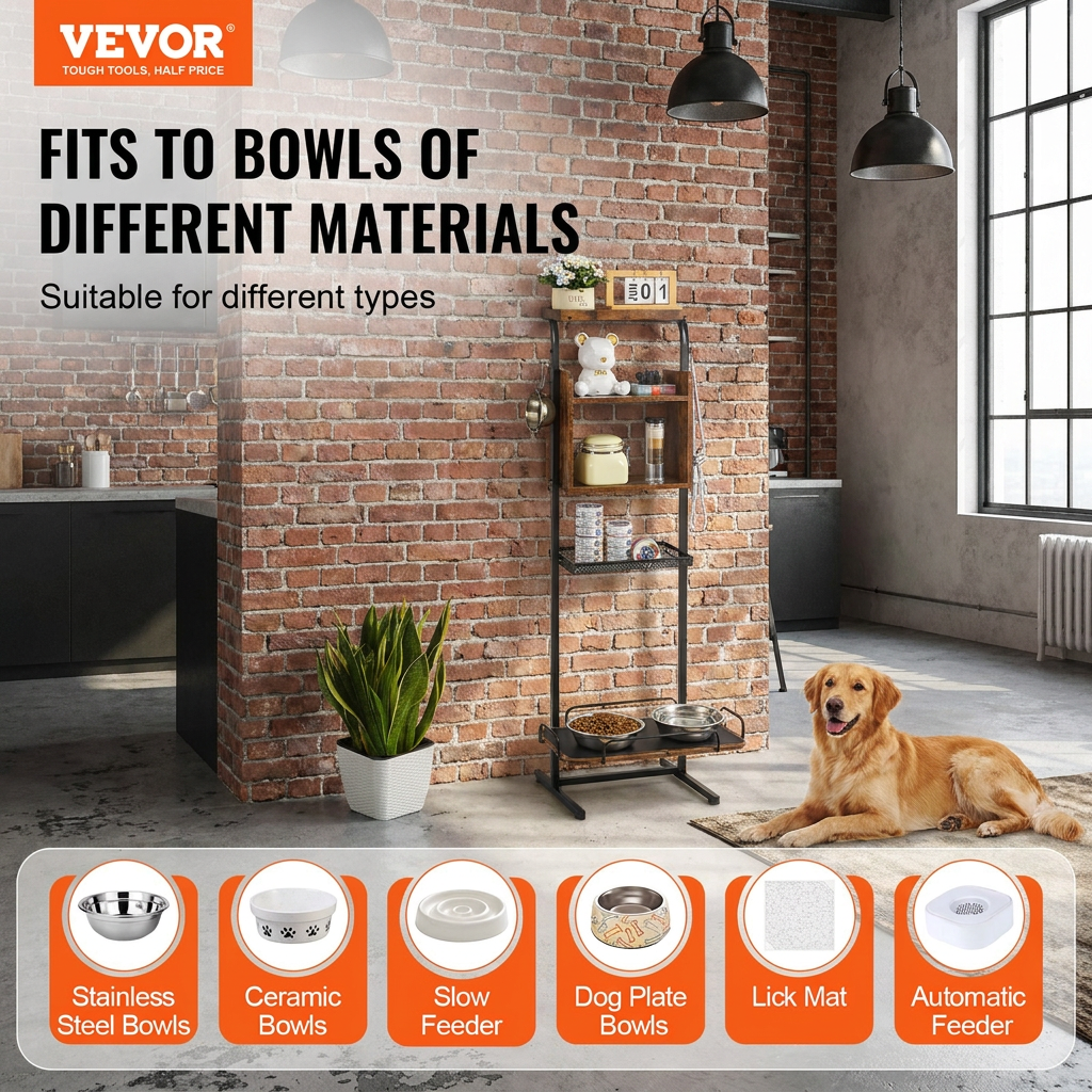 Elevated Pet Feeding Station with Storage Shelves