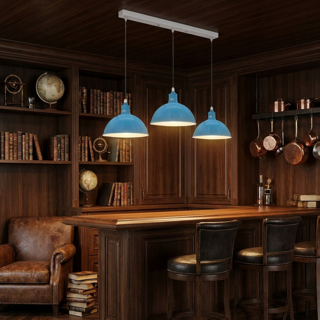Industrial Triple Metal Ceiling Light, 3-Fitting