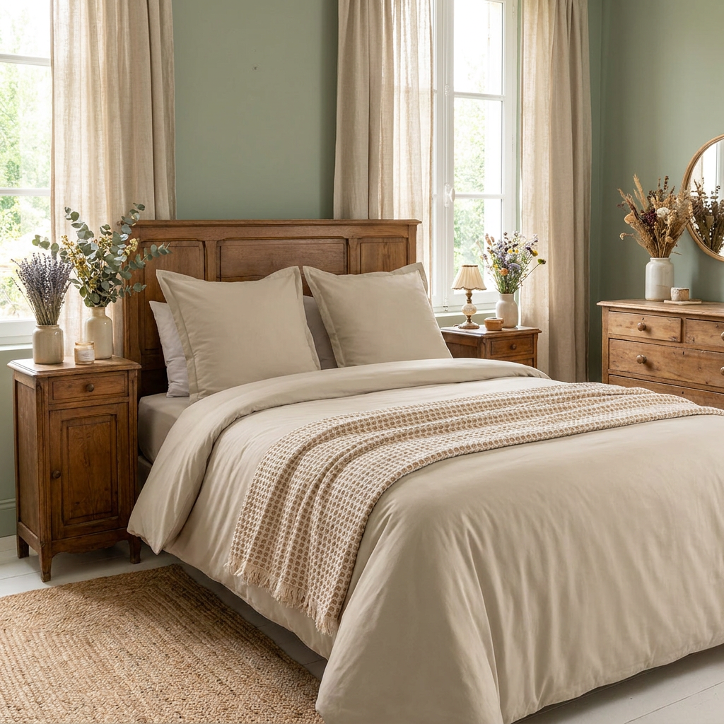 Beige Percale Cotton Bedding Set, 240x220cm