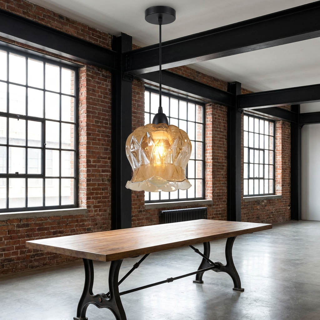 Modern Floral Glass Pendant Light - Black - lifestyle scene