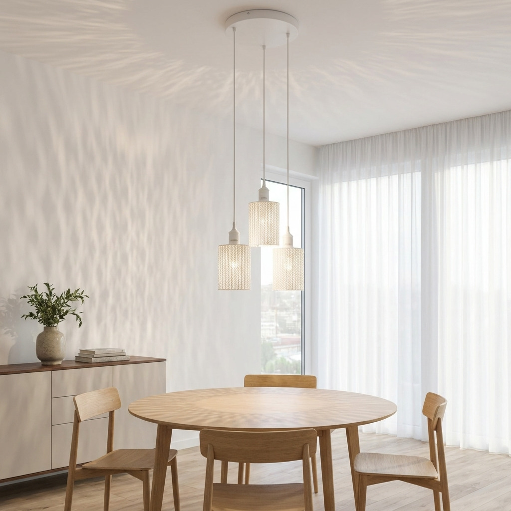 Industrial Vintage Retro 3 way Round White ceiling Pendant Cage - Scandinavian minimalist lifestyle scene