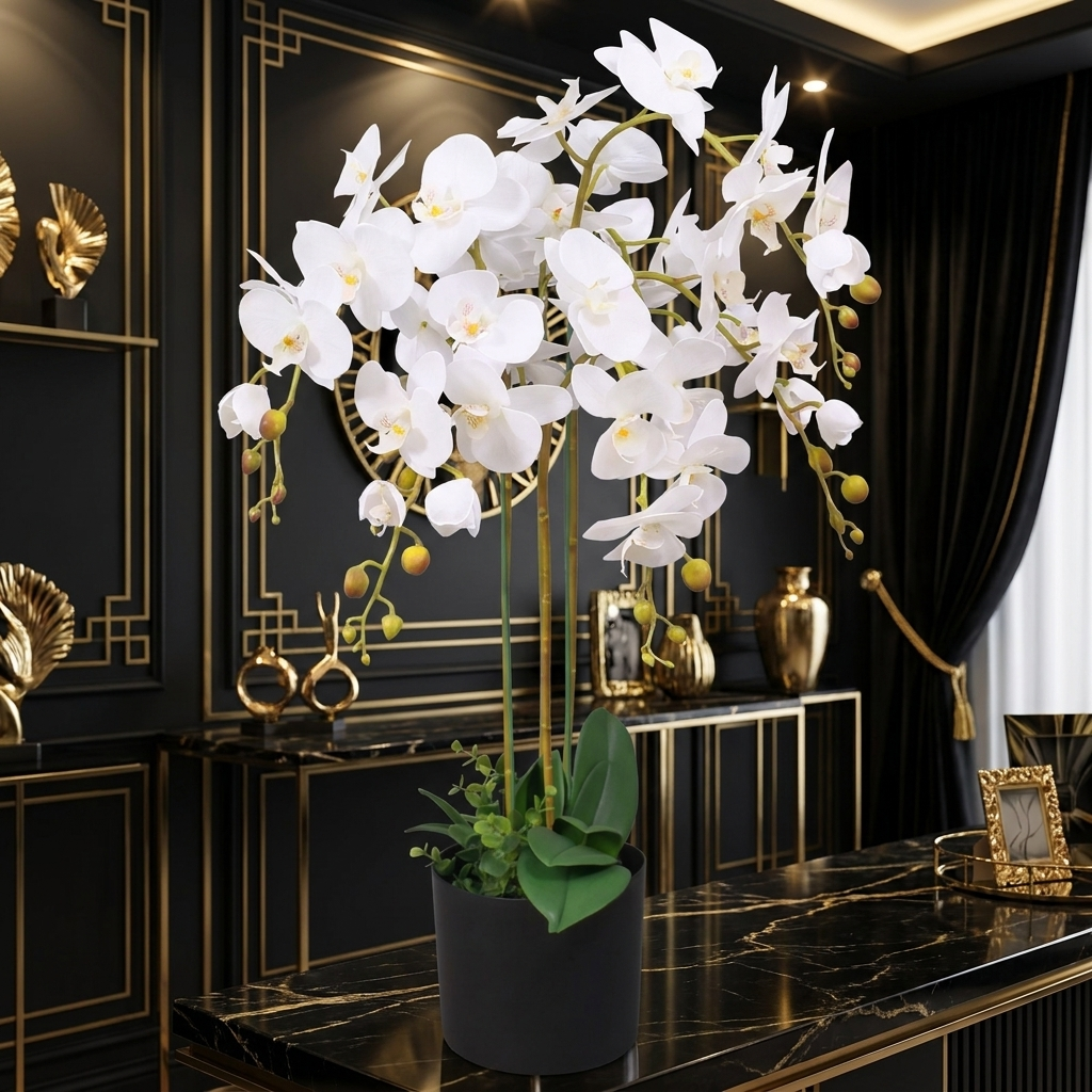 Artificial Orchid Flower in Pot 85cm White - lifestyle