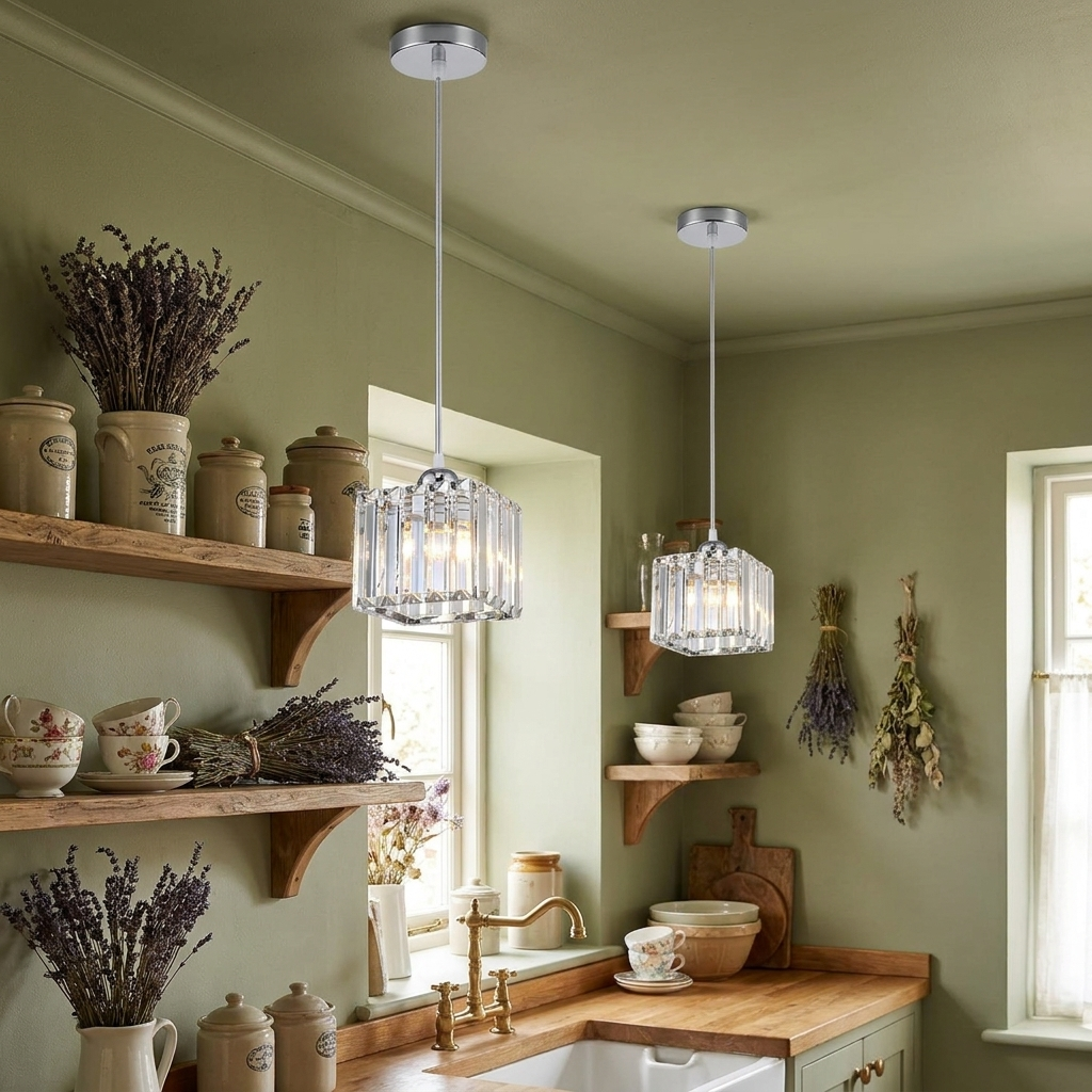 Square Crystal Glass Pendant Light Chrome - lifestyle