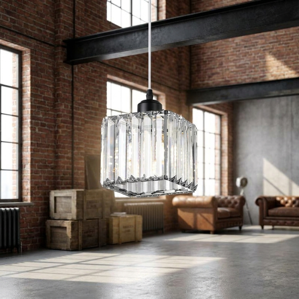 Square Crystal Glass Pendant Light Black - lifestyle