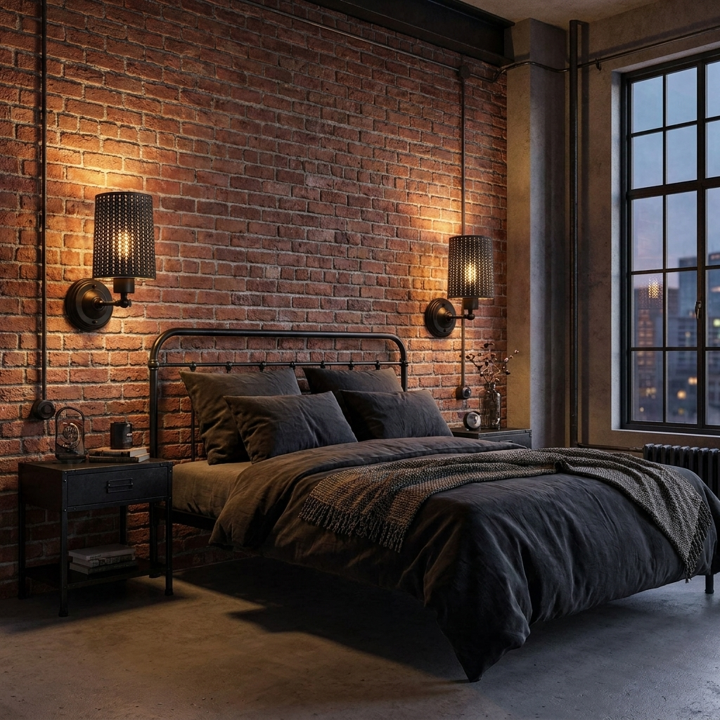 Black drum cage wall lamps in industrial loft scene