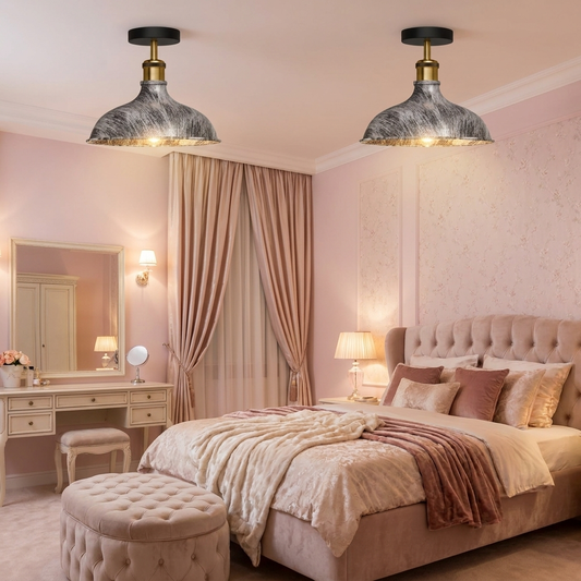 Industrial Metal Flush Mount Ceiling Light, Low-Profile Fixture for Bedroom, Hallway & Kitchen, Rustic Loft Style Lighting