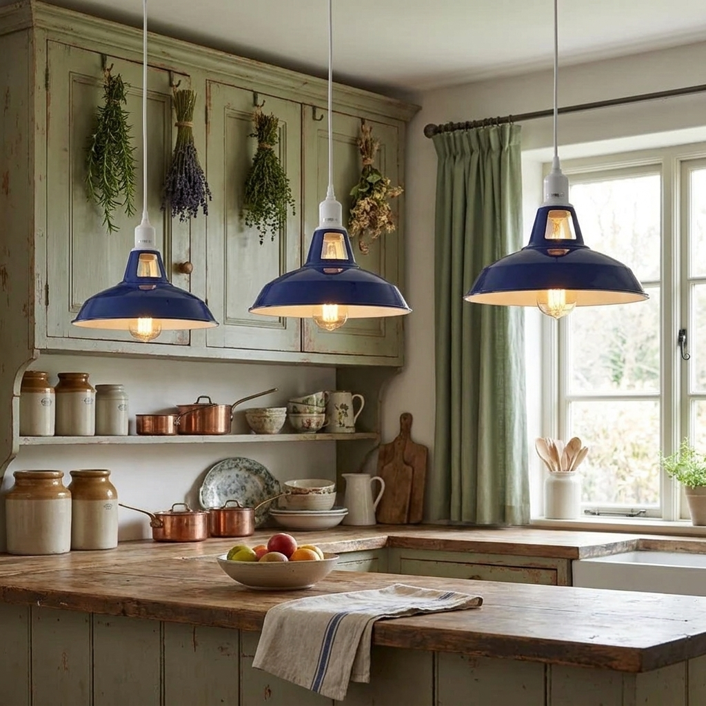 Navy Blue Slotted Barn Pendant Shade, E27