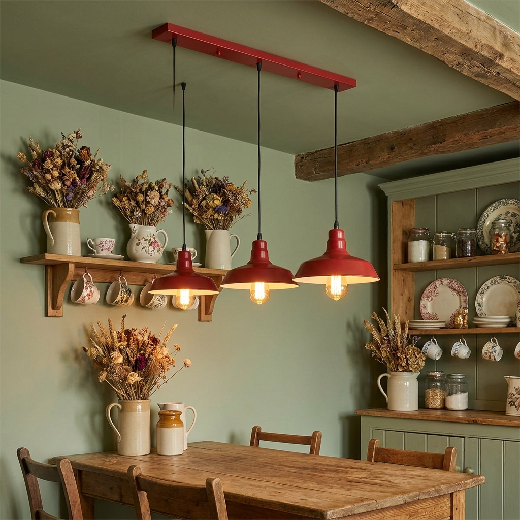 Retro 3-Way Multi-Pendant Light Red - lifestyle