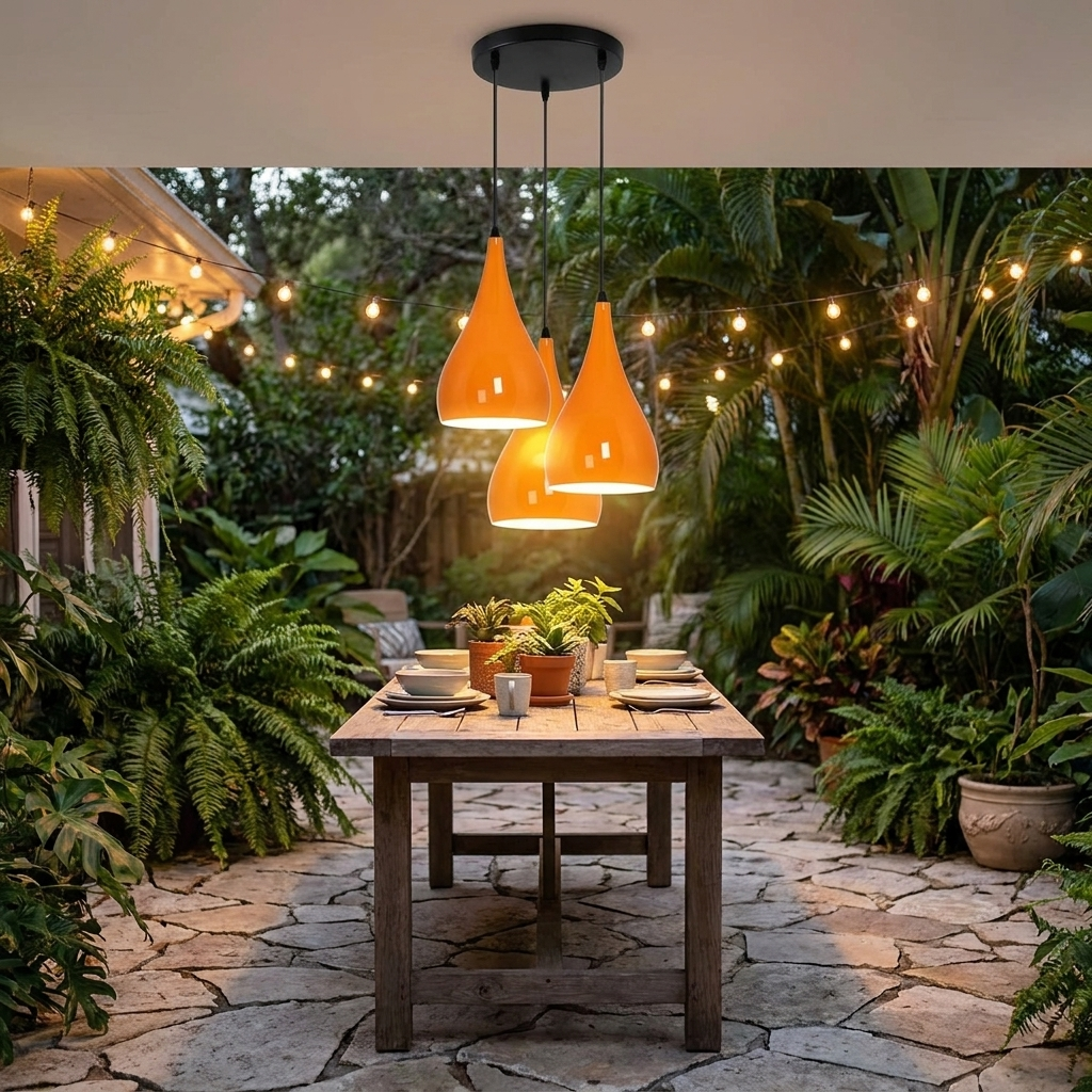 3 Way Multi Teardrop Ceiling Pendant Light - Orange - lifestyle scene