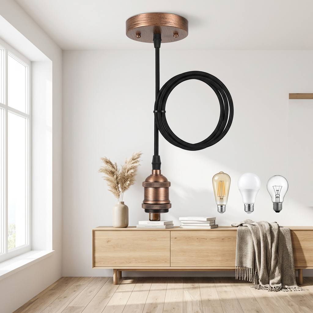 Vintage E27 Pendant Ceiling Light - Brushed copper - lifestyle scene