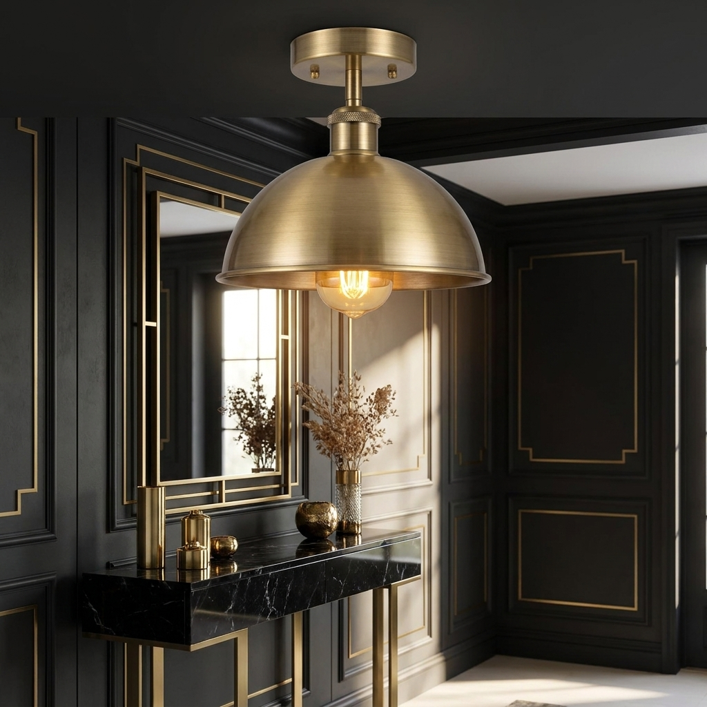Brushed Brass ceiling light in glam entryway scene