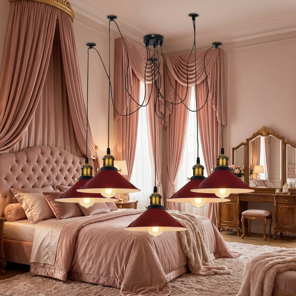 5 Way Chandelier Spider Ceiling Indoor Lamp Red - blush pink boudoir lifestyle scene