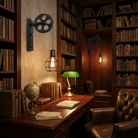 Pulley wheel cage light in dark academia study scene