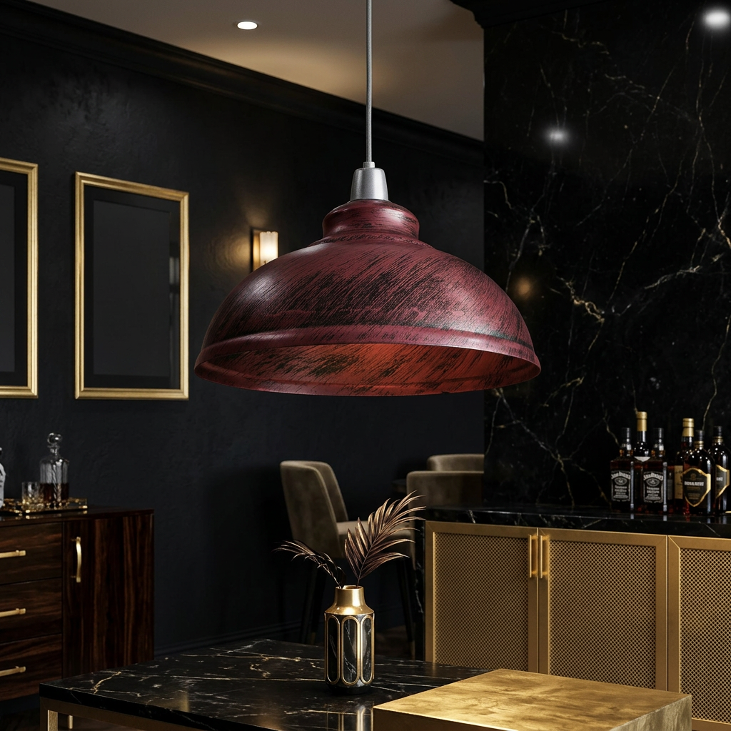Metal Industrial Look Lounge Ceiling Shade Rustic Red - lifestyle
