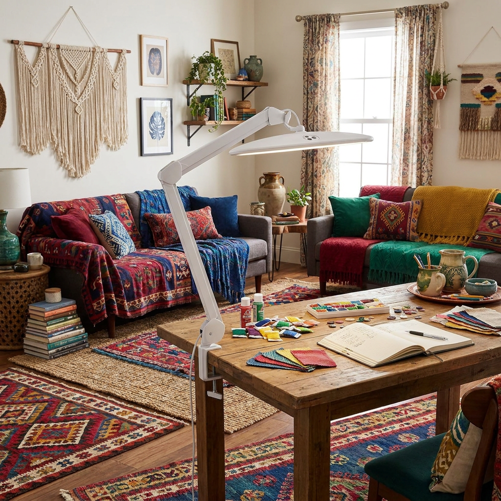 Task Lamp - bohemian jewel-tone living room lifestyle scene