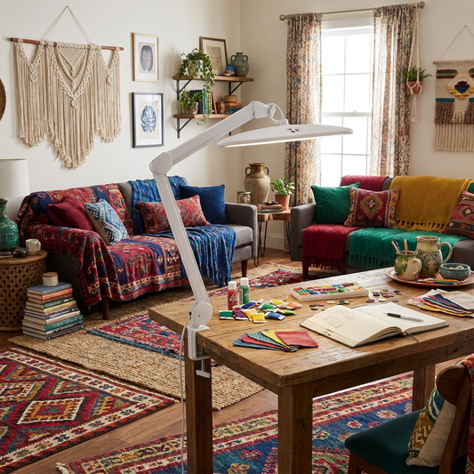 Task Lamp - bohemian jewel-tone living room lifestyle scene