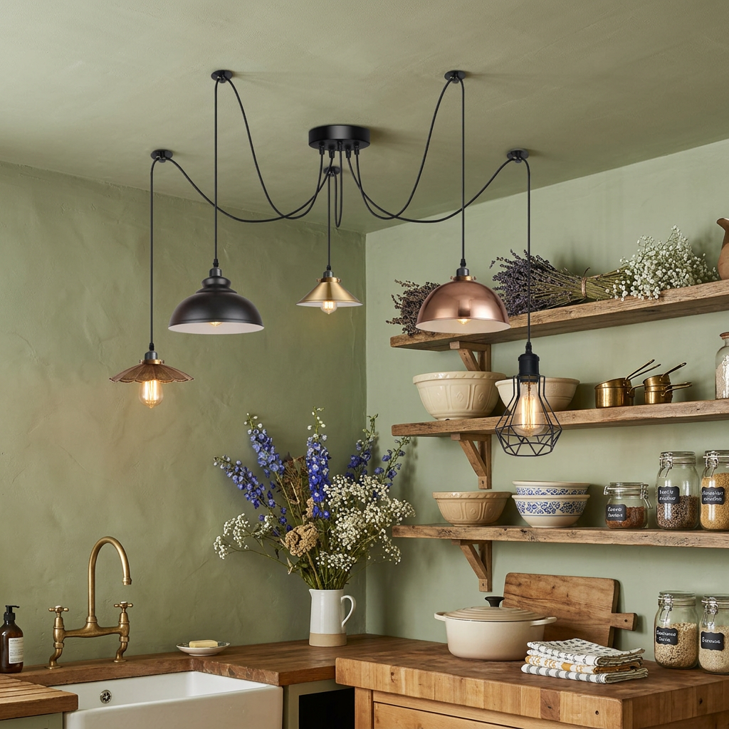 Multiple Arm Pendant Spider Light 5 Bulbs Edison Chandelier - lifestyle