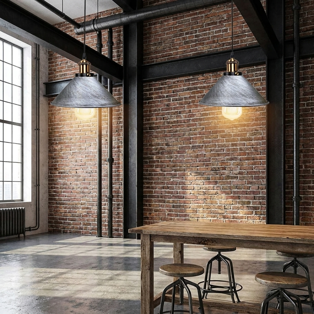 Brushed Silver 2 Way Retro Industrial Ceiling Pendant Light - lifestyle