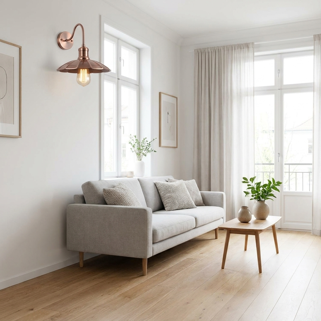 Industrial Umbrella Wall Sconce - Brushed Copper - Scandinavian minimalist lifestyle scene