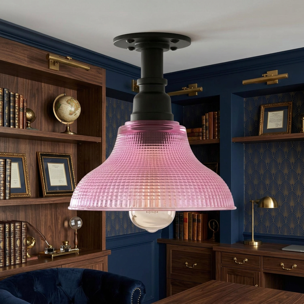 Retro Purple Glass Ceiling Light Semi Flush - lifestyle